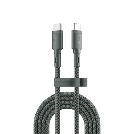 Clemm USB C to USB C Cable 60W 7.2ft, Fast Charging Nylon Braided Type C Charger Cord, USB 3.2 Long Lifespan, Compatible with iPhone 17/16/15, Samsung Galaxy S25/S24, iPad Pro, MacBook Pro, Gray
