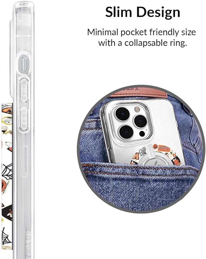 VELVET CAVIAR Compatible with MagSafe Phone Grip - Magnetic Ring Holder with Adjustable Stand - Removable MagSafe Accessories for iPhone 16, 15, 14, 13, 12 (Halloween Snoopy Varsity)