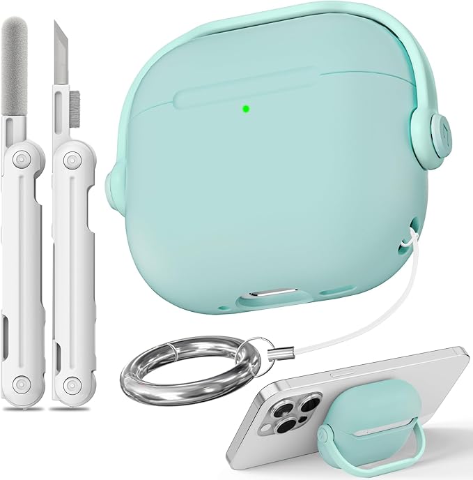 with Safety Lock for Airpods 4 Case, TPU Case for Apple Airpods 4 Case 2024 USB-C with Cleaner Kit, Drop Protection Airpods 4 Case Cover with Lock and Keychain, Mint Green