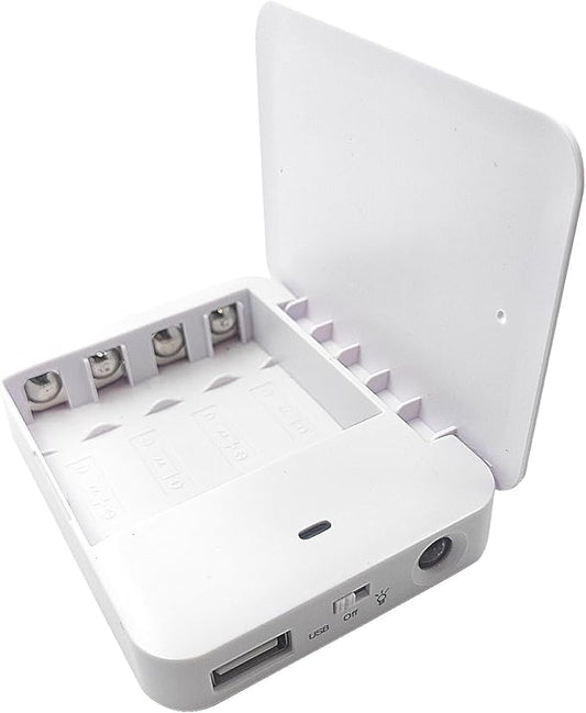 Battery Operated Phone Charger Emergency|USB Battery Powered Power Bank Portable 4 AA Batteries Powered Outlet (White)