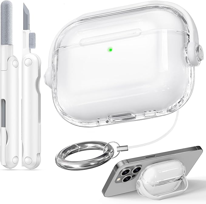 for Airpods Pro 3 Case Clear,Safety Lock Cases for Apple Airpod Pro 3 Case 2025 with Phone Stand & Cleaner Kit,Drop Protection Air pods Pro3 Cover for Men Women with Keychain,Clear+White