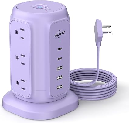 AiJoy Power Strip Tower with 9 AC Outlets and 5 USB Ports Charging Station