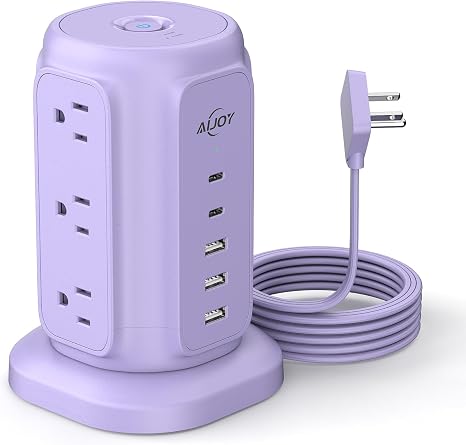 AiJoy Power Strip Tower with 9 AC Outlets and 5 USB Ports Charging Station