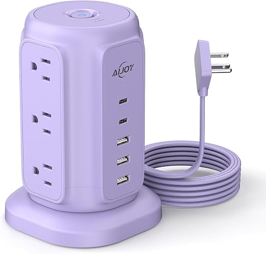 AiJoy Power Strip Tower with 9 AC Outlets and 5 USB Ports Charging Station