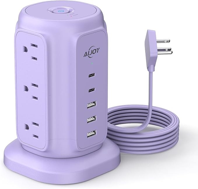 AiJoy Power Strip Tower with 9 AC Outlets and 5 USB Ports Charging Station