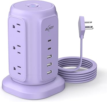 AiJoy Power Strip Tower with 9 AC Outlets and 5 USB Ports Charging Station