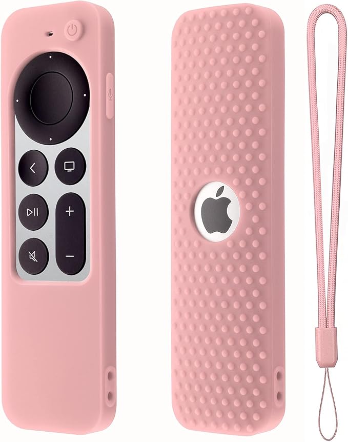 Silicone Remote Cover for Apple TV Siri Remote (2nd Gen) Soft Rubber Case for Apple TV Remote 4K Remote 2021&2022 Apple Siri Remote Case Cover with Lanyard(Pink)