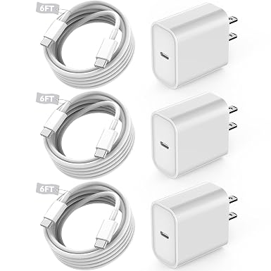 Fast USB C Charger Block,3Pack Long 6FT USBC to USBC Cable iPad Cord 20W iPhone 17 Pro Max Charger Travel Plug Fast Charging for iPhone 17/17 Air/17 Pro/16/16e/16 Pro/16Plus/15/15Pro/Pro Max/Plus,iPad
