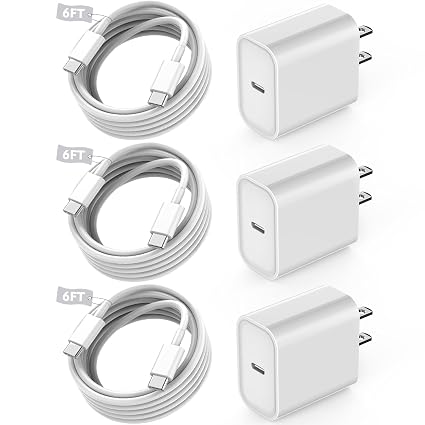 Fast USB C Charger Block,3Pack Long 6FT USBC to USBC Cable iPad Cord 20W iPhone 17 Pro Max Charger Travel Plug Fast Charging for iPhone 17/17 Air/17 Pro/16/16e/16 Pro/16Plus/15/15Pro/Pro Max/Plus,iPad
