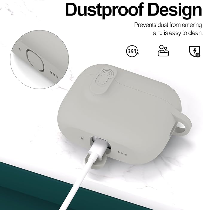 ATUAT for AirPods Pro 3 Case with Magnetic Lid Lock, Protective Soft Silicone Cover with Keychain Cleaner Kit for Women Men for Apple AirPods Pro 3rd Generation(2025), Front LED Visible, Grey