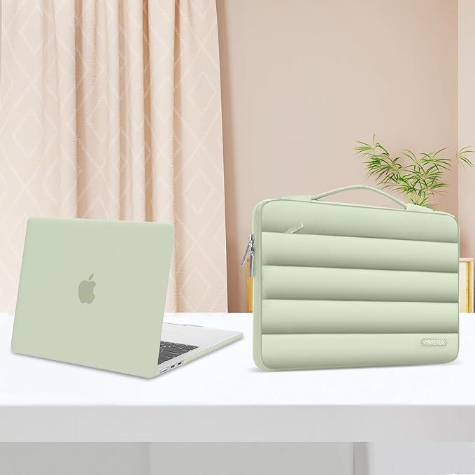 MOSISO Compatible with MacBook Air 13 inch Case M5 2026 M4 2025 M3 M2 2024-2022 A3449 A3240 A3113 A2681, Hard Case&Puffy Bag&Keyboard Cover&Webcam Cover&ScreenFilm for MacBook Air 13.6, Sage Green