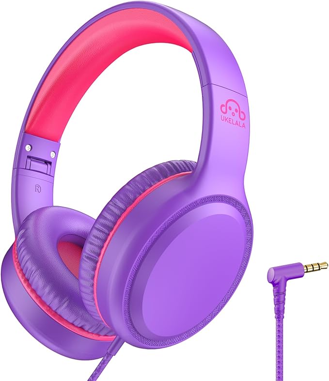 Purple Wired Headphones for Boys Portable On Ear Youth Headphones for School Airplane Travel Lightweight Portable Compatible with Pad Computer Laptop for Adults Student Children Girls Kids