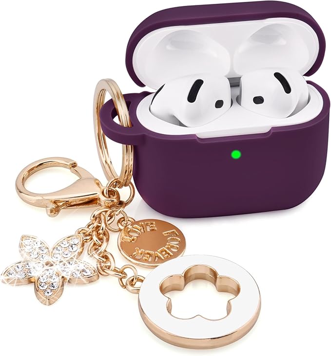 Case Compatible with Apple Airpods 4 - VISOOM Airpods 4 Cases 2024 Cover Women Anti-Drop Silicone iPods 4 Earbuds Wireless Accessorie Charging Cases Girl Bling Keychain for Airpod iPods 4th Gen