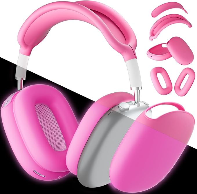 ATUAT for AirPods Max Headphones Case, Protective Silicone Case Cover Skin Accessories Anti-Scratch for Women Men for Apple AirPods Max 2024/2020 (USB-C/Lightning), Fluorescent Pink