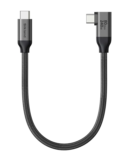 Silkland 80Gbps Right Angle USB 4 Cable for Thunderbolt 5 Cable 240W 1FT