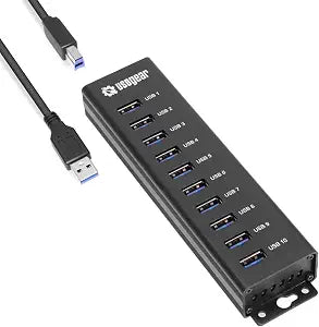 USBGear 10-Port USB Hub 3.2 Gen 1 – Mountable SuperSpeed Data Hub with USB Ports for Laptop, PC, Desktop, and More, 5V/4A Power Adapter with Type-A to Type-B Cable (3ft), Computer Accessories