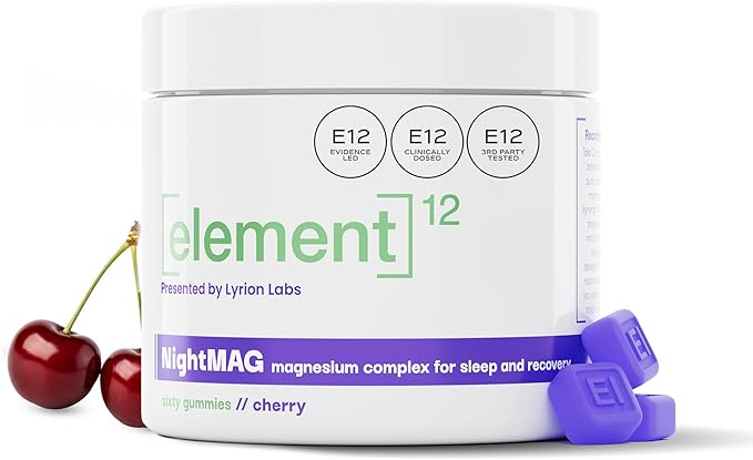 NightMAG Magnesium Glycinate Gummies for Sleep and Recovery; Sugar-Free, Vegan-Friendly and Naturally Flavored; Sleep Gummies for Adults; Magnesium Complex 400mg; 60 Count (Cherry)
