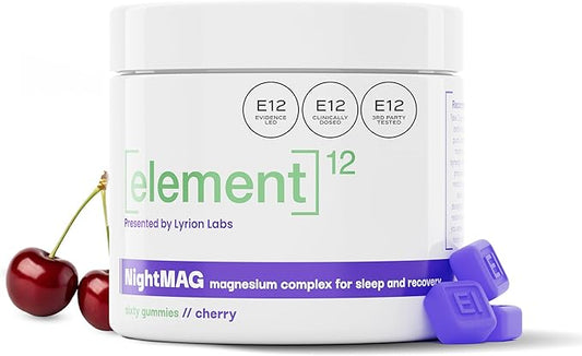 NightMAG Magnesium Glycinate Gummies for Sleep and Recovery; Sugar-Free, Vegan-Friendly and Naturally Flavored; Sleep Gummies for Adults; Magnesium Complex 400mg; 60 Count (Cherry)