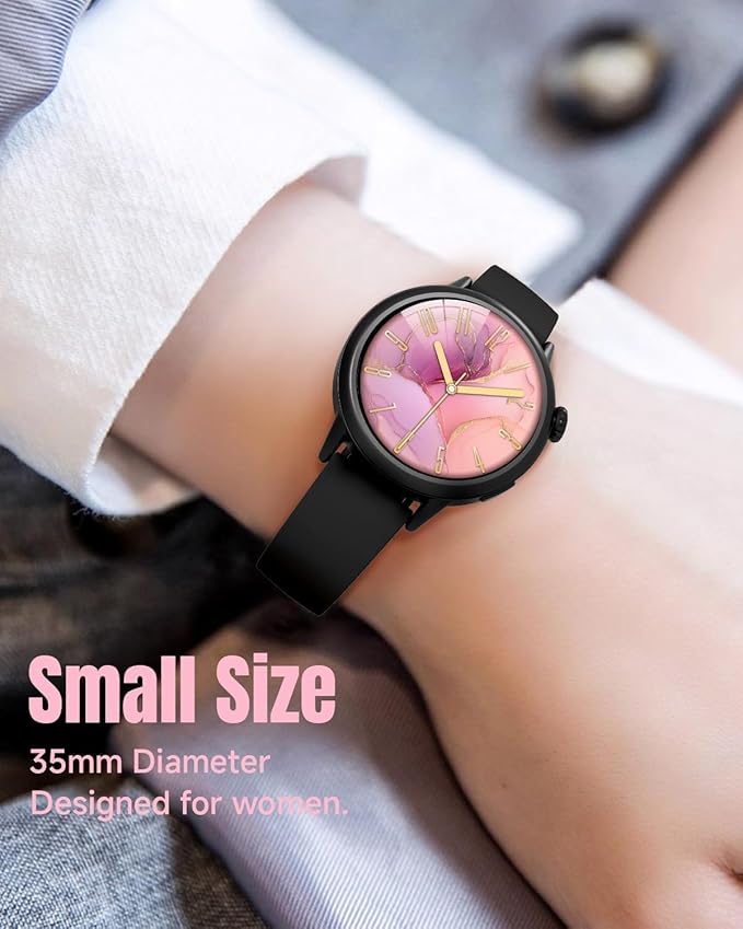 TOOBUR Petite Smart Watch for Women, 1.1'' AMOLED Screen Smartwatch, Compatible Android & iOS Phones, Answer/Make Calls, Fitness Tracker with Heart Rate/Step/Calories Monitor, 100+ Sports Modes, Black