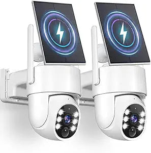Gianteye 5G Solar Security Cameras Wireless Outdoor, 2K Cameras for Home Security Outdoor, Security Cameras Wireless Outdoor with Color Night Vision, 2-Way Talk, PTZ Human Detection, 2 Packs