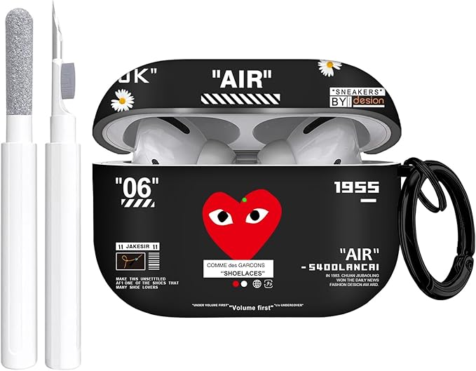 for Airpods Pro Case, Cute Cool Red Heart Pattern TPU Soft Cases for Airpods Pro Case 1st Gen, Shockproof for Airpods Pro 2019 Case Men Women with Cleaner Kit & Keychain