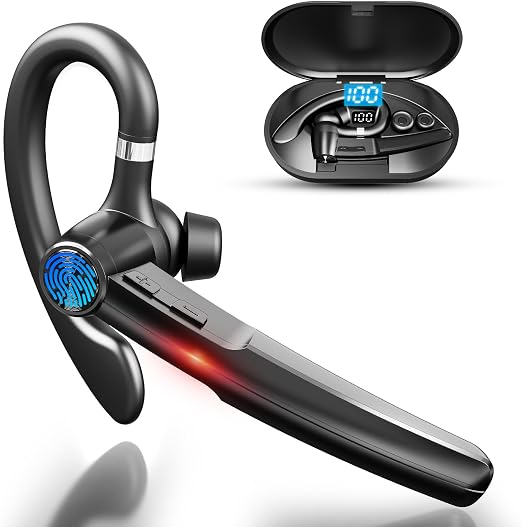 Bluetooth 5.3 Headset, 60Hrs Single Ear Earpiece with Mic