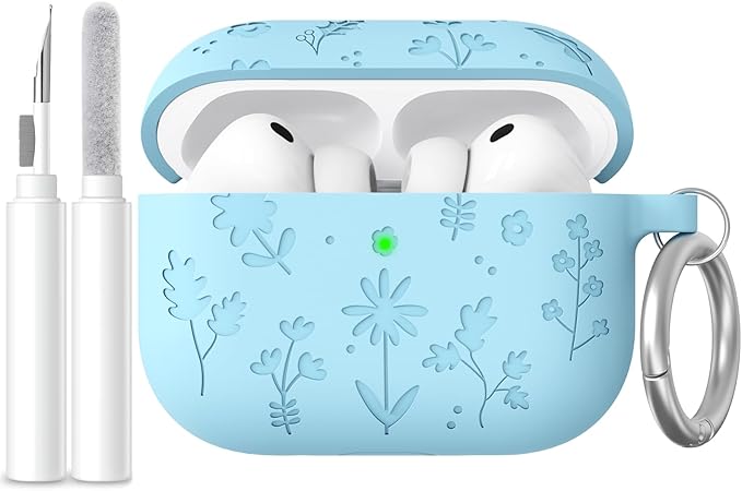 AhaStyle AirPods Pro 3 Case Cover (2025) Flower Engraved Cute Silicone AirPods Pro 3rd Generation Case Full Body Shockproof Cover Skin for Apple AirPods Pro 3rd Gen with Cleaning Kit for Women Girls
