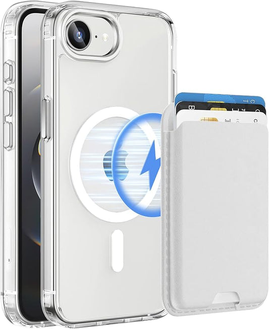 Magnetic for iPhone 17e Case & iPhone 16e Case Clear with White Detachable Wallet, Compatible with MagSafe, Military Protective Slim Phone Cover with Card Holder
