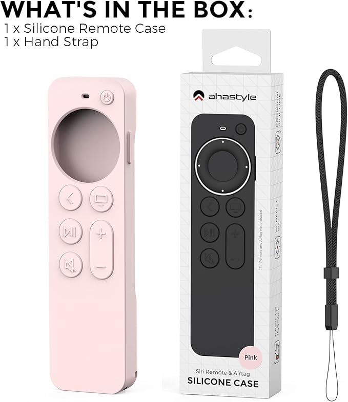 AhaStyle Case Compatible with 2022 Apple TV 4K HD Siri Remote 3rd Generation [AirTag Holder Built in] All Around Cover Apple TV Remote/Siri Remote (2nd) and AirTag (Pink)