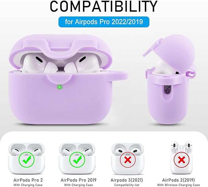 Secure Lock Case for Airpods Pro 2nd Generation Case with Bling Keychain, Silicone Protective Case Cover for Airpods Pro 2 Women Girls - Lavender