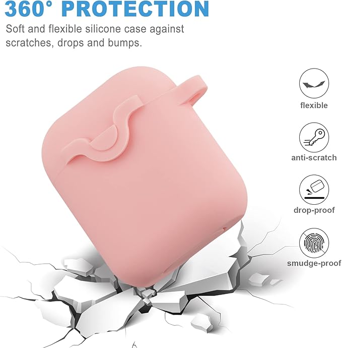 Secure Lock Silicone Case Compatible AirPods Case 1 & 2 with Bling Keychain, Soft Protective Earpod Case Cover Earbuds Cases Women Girls for Apple Air Pod 2 Case - Pink