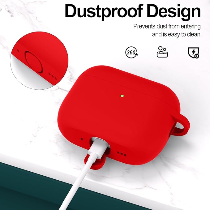 ATUAT for AirPods Pro 3 Case Cover with Cleaner, Protective Soft Silicone Skin with Keychain for Women Men for Apple AirPods Pro 3rd Generation Case(2025), Front LED Visible, Red
