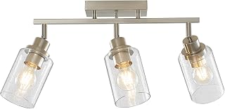 LOUSACE 3-Light Brushed Nickel Track Lighting, Modern Flush Mount Seeded Glass Ceiling Light, Kitchen Ceiling Light Fixtures Over Sink for Dining Room Kitchen Bathroom Hallway - Image 1