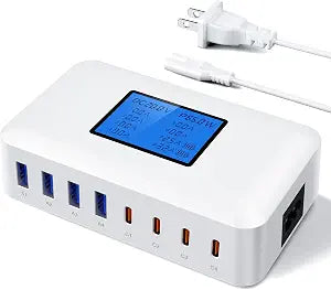 200W USB Charging Station, RENGOGA 8 Port USB Charger Hub GaN Desktop Fast Charger for Multiple Devices, LCD Display Multi USB C Block Charger for MacBook iPhone 16 15 14 13 Pixel Samsung Galaxy iPad