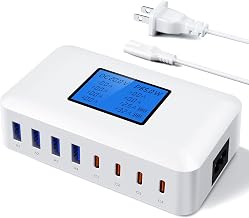 200W USB Charging Station, RENGOGA 8 Port USB Charger Hub GaN Desktop Fast Charger for Multiple Devices, LCD Display Multi USB C Block Charger for MacBook iPhone 16 15 14 13 Pixel Samsung Galaxy iPad - Image 1