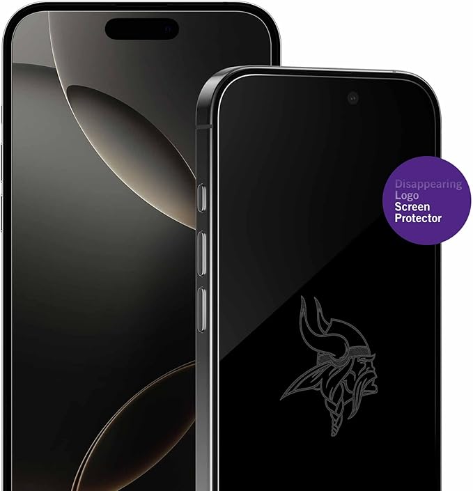 NFL Minnesota Vikings Clear Screen Protectors for iPhone 15 Pro Max/15 Plus/16 Plus - with Disappearing Logo - Scratch-Resistant and Easy-to-Install Screen Protectors (Includes Installation Tray)