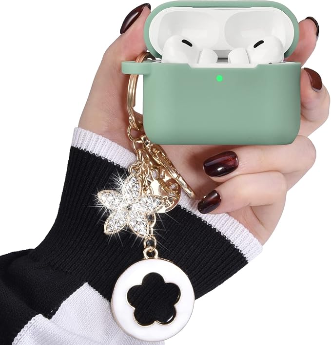 Case for Airpods Pro 1st 2nd Generation - VISOOM Airpods Pro 1/2 Cases Cover Women Silicone iPod Pro 2 Earbuds Wireless Charging Case Girl Bling Keychain for Apple Airpod Gen Pro 2