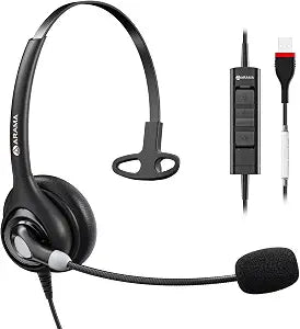 Arama USB Headset with Microphone (A600MONO) – Noise Cancelling, Inline Volume & Mute Control, USB-A & USB-C Compatible for Computer, Laptop, Mac, Zoom, Teams, Skype