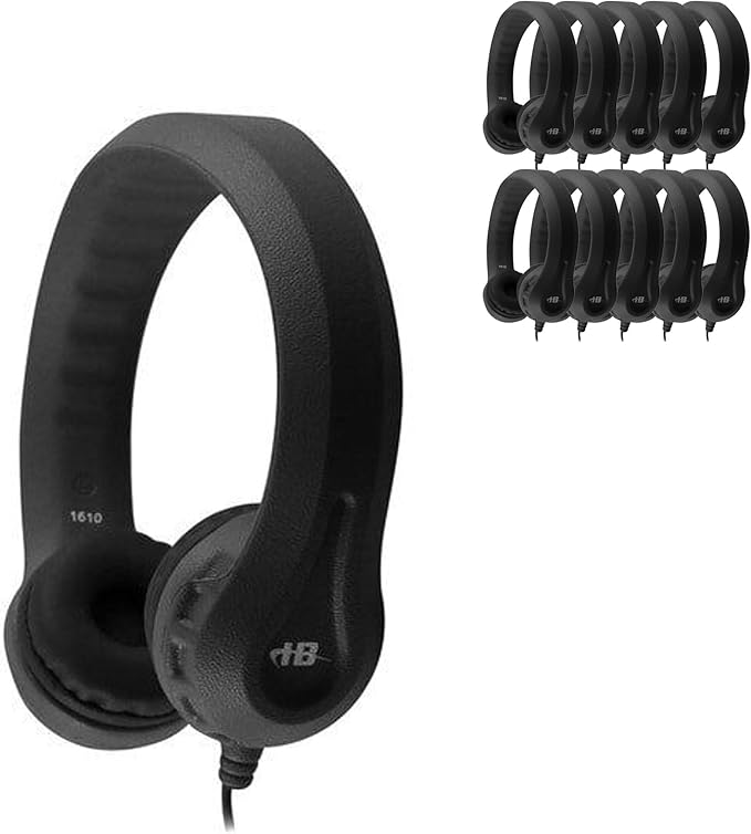 HamiltonBuhl Flex‑Phones Kids Foam Headphones 42‑Pack – Durable EVA Foam, Volume‑Limited 85 dB, Chew‑Resistant Dura‑Cord, Safe BPA‑Free Design for Classroom Use – Black