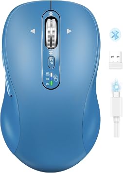 Wireless Bluetooth Mouse Rechargeable,USB+BT×2,Multi Device Quiet Ergo Computer Mouses,Metal 4-Way Super Scrolling,± 3200 DPI,10 Button,Plug&Play,Cordless Mice for Laptop,Tablet,Mac,iPad,PC,Phone-Blue - Image 2