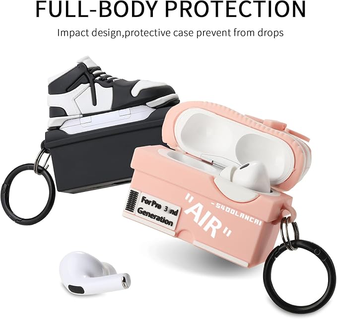 [2Pac] Compatible Airpods Pro 3 Case (2025),3D Cute Cartoon Shoe Box Soft Silicone Protective Cases for Apple AirPods Pro 3rd Generation Case,Airpod Pro 3 Cover with Keychain for Women Men,Black+Pink