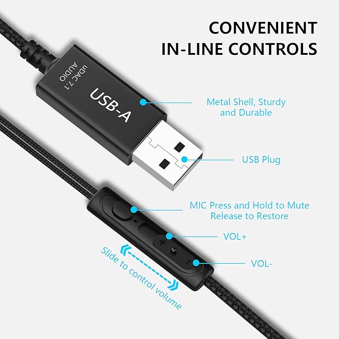 USB Headset with Microphone for PC, 8.2 FT Long Cord Computer Headphones for Laptop, Noise Cancelling Lightweight PC Earbuds with Volume Control Mute Function for Office Live Broadcast Gaming Headset