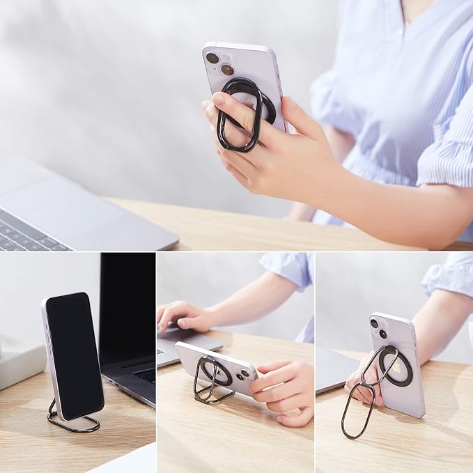 Magnetic Phone Ring Holder for MagSafe Removable Finger Ring Grip Kickstand Cellphone Stand Mag Safe Accessories for iPhone16/15/14/13/12 Series Black