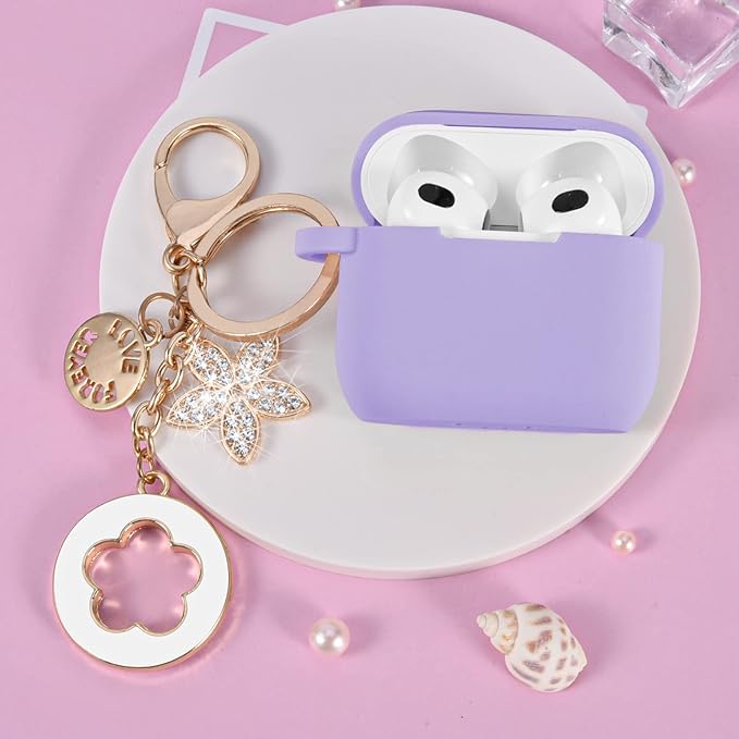 VISOOM Case for Airpods 3 Pink Airpods 3rd Cases 2021 Silicone for iPod 3 Earbuds Case Cover Women Wireless Charging Case with Accessories Girl Bling Keychain for Apple Ear Buds 3rd Generation