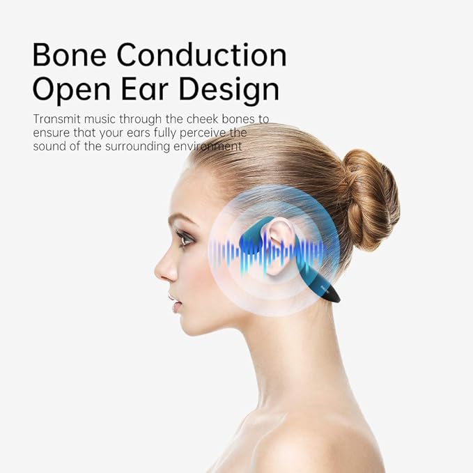 Open Ear Headphones, Bone Conduction Headphones, Built-in MP3 Player 8G Memory, Wireless Open Earphones Bluetooth 5.3, for Running, Cycling, Working, Black
