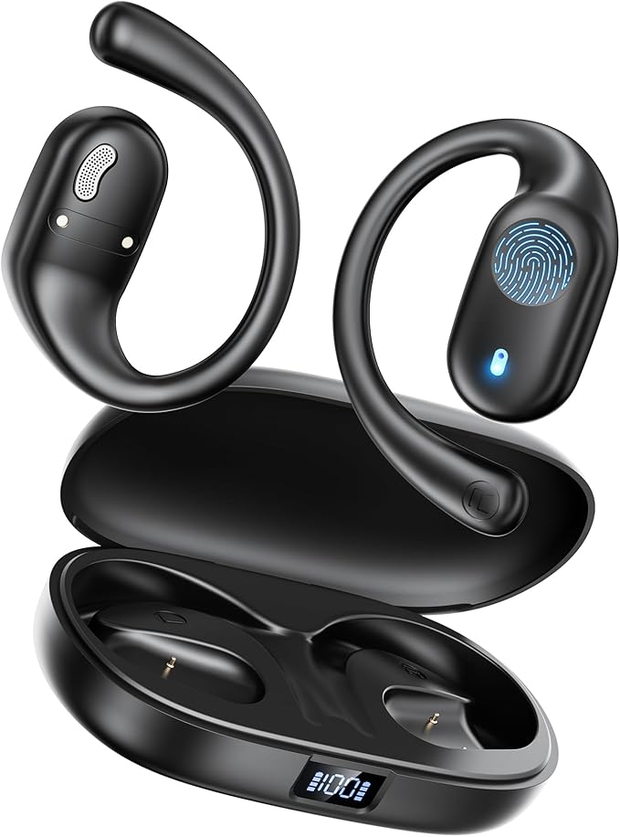 Open Ear Headphones Wireless Bluetooth - 5.3 Bluetooth Earbuds with LED Digital Display, IP54 Waterproof, 36H Playtime, Lightweight Comfort Wireless Earbuds Fit Sports, Running, Cycling