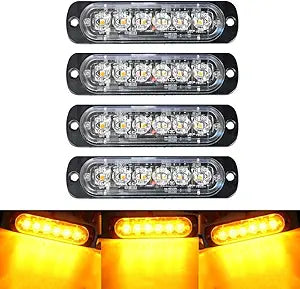 SEISSO 4-Pack 6 LED Amber Strobe Lights Vehicles Trucks Emergency Strobe Lights Kit 12V -24V Warning Hazard Flash Strobe Lights Bar Grill Grille Surface Mount Super Bright Waterproof