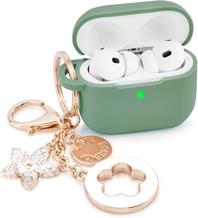 Case for Airpods Pro 1st 2nd Generation - VISOOM Airpods Pro 1/2 Cases Cover Women Silicone iPod Pro 2 Earbuds Wireless Charging Case Girl Bling Keychain for Apple Airpod Gen Pro 2
