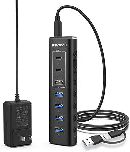 RSHTECH 7‑Port Powered USB C Hub, 10Gbps USB 3.2(2C+1A), 4 USB-A 3.0 Ports - Image 1