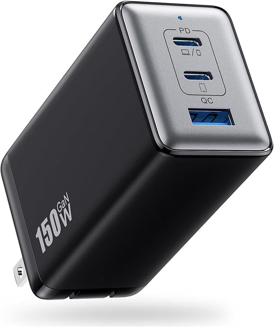 150W USB C Charger Block,GaN III Compact Foldable Wall Charger 3 Port Fast Charging Station,PD QC PPS Portable USB C Hub 100W Laptop Adapter for MacBook Pro/Air,iPad,iPhone 17/Pro,Galaxy S24,Dell etc